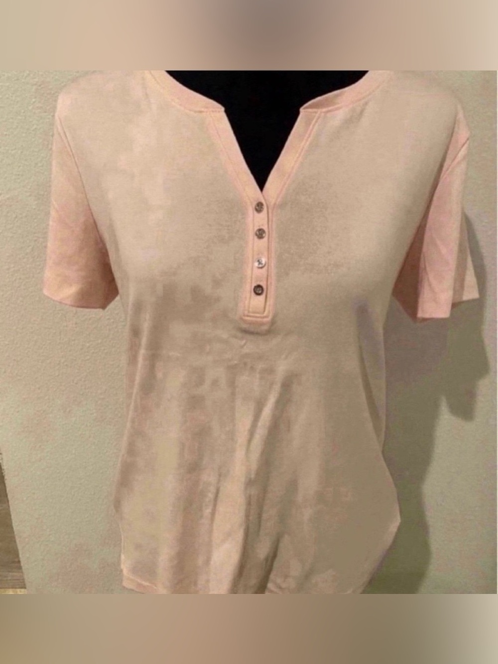 Women’s Short Sleeve Henley Top - Light Pink (Size S)